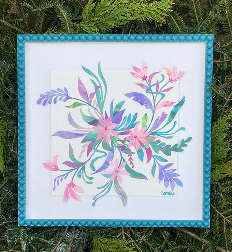 Floral Collage in light Turquoise 21x21